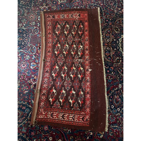 Antique Persian Hand Knotted Red Tribal Wool Rug Or Turkomen Tribal Chuval (Bag - Picture 2 of 16